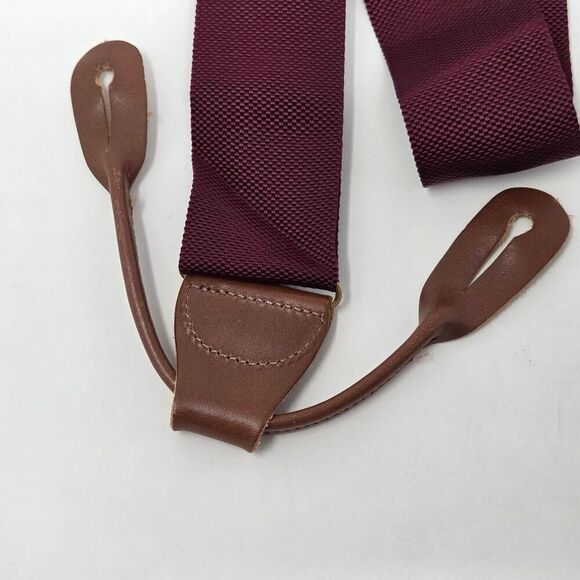 DOONEY & BOURKE SUSPENDERS BRACES MAROON WHITE BROWN LEATHER BRASS ADJUSTABLE - Picture 3 of 5